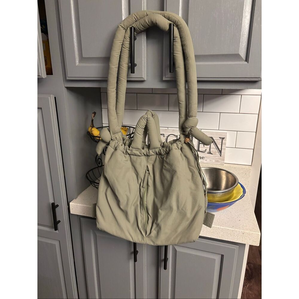 Quilted Olive Green Shoulder Bag - Casual Tote